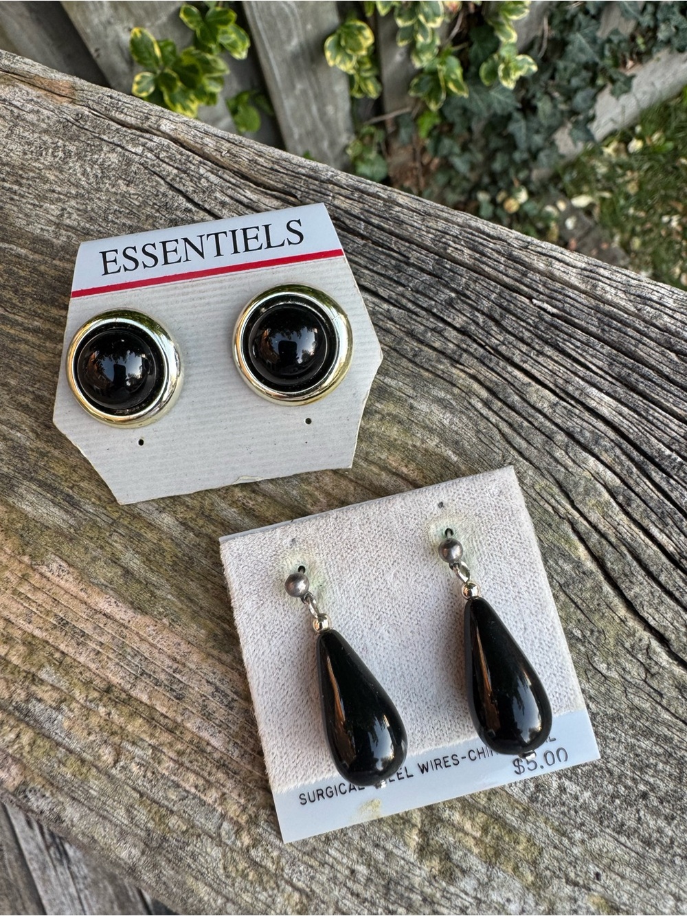 Classic Earrings Bundle 80’s 90’s Aesthetic Black Button Cabochon, Teardrop Post